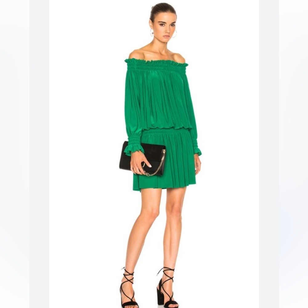 KELLY GREEN OTS SMOCKED WAIST PLEATED SHEER W/LINING BOHO CHIC FESTIVAL DRESS